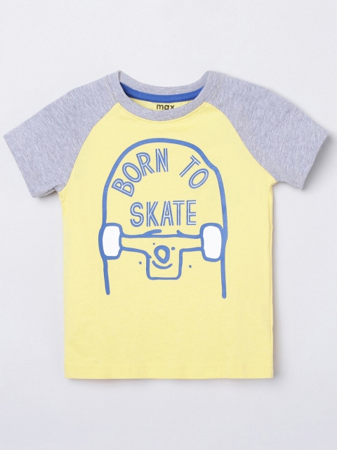 

max Boys Yellow Typography Printed T-shirt