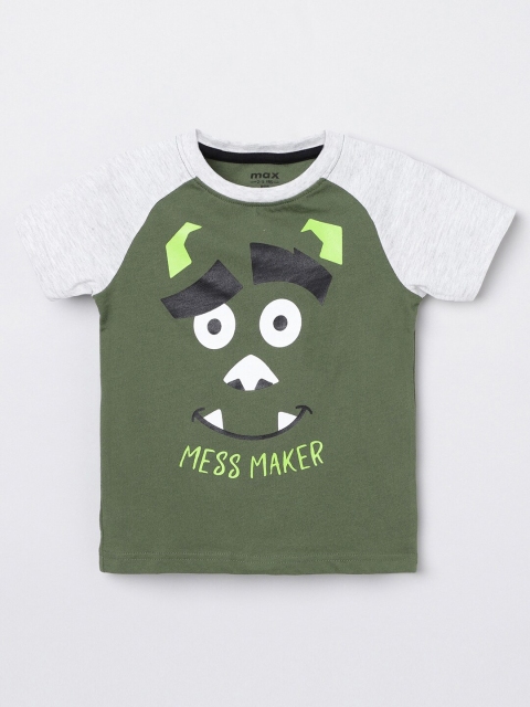 

max Boys Green Printed T-shirt
