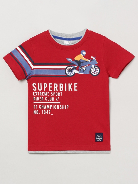 

max Boys Red Biker Printed T-shirt