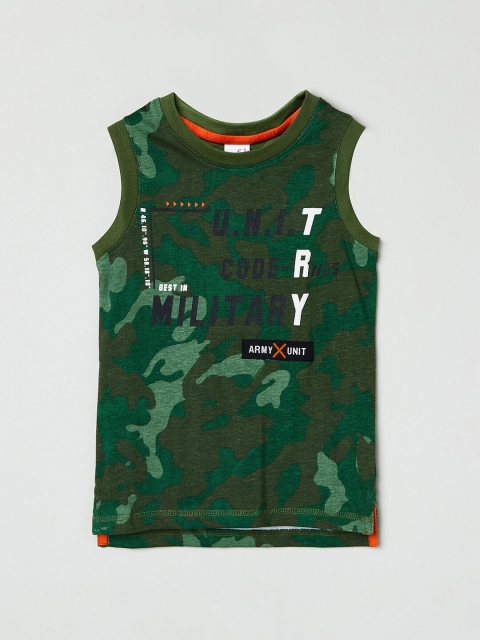 

max Boys Green Camouflage Printed T-shirt