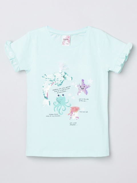 

max Girls Blue Printed T-shirt