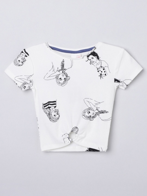 

max Girls White Printed Applique T-shirt