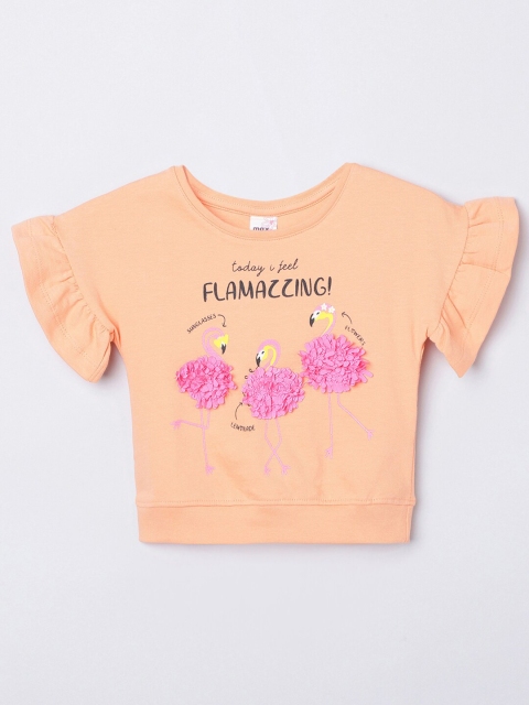 

max Girls Orange Printed T-shirt