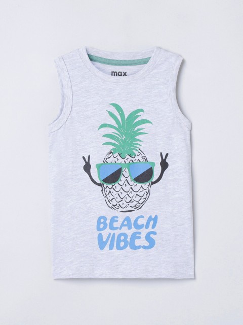 

max Boys Grey Printed T-shirt