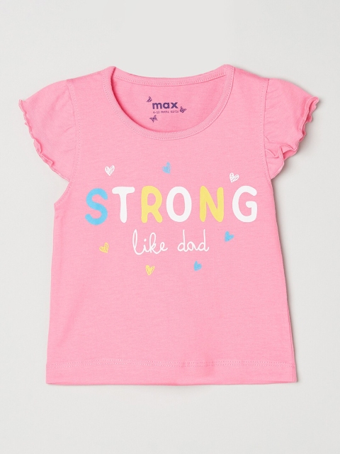 

max Girls Pink Typography Printed Applique T-shirt