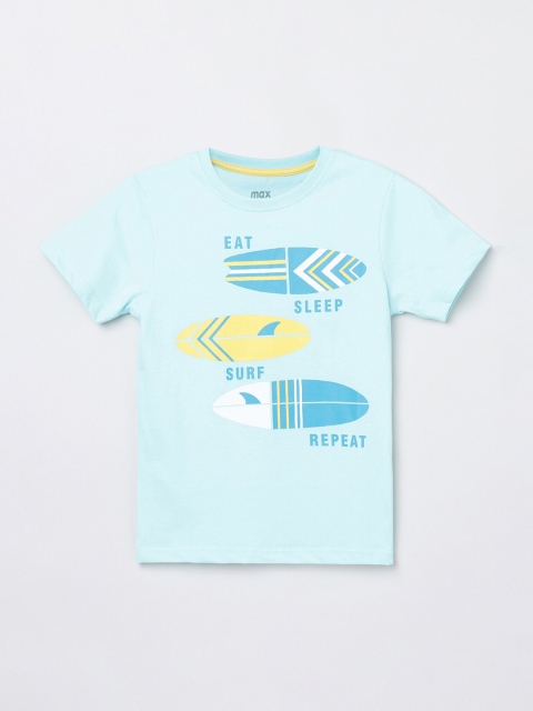 

max Boys Blue & light cyan Printed Applique T-shirt