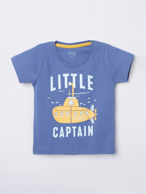 

max Boys Blue & solar power Typography Printed T-shirt