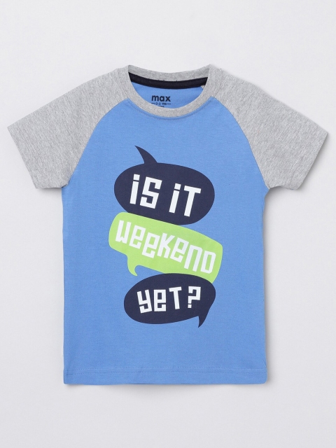 

max Boys Blue Typography Printed Applique T-shirt