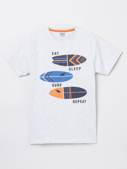 

max Boys Grey Typography Printed Applique T-shirt