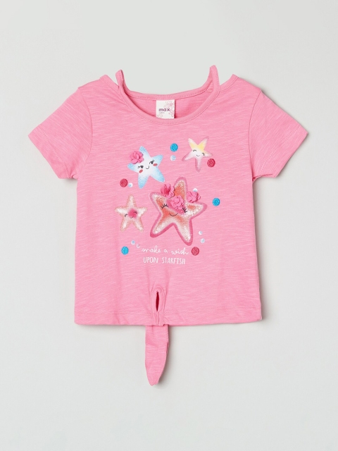 

max Girls Pink & carnation pink Typography Printed T-shirt