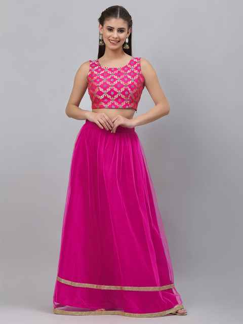 

studio rasa Fuchsia & Golden Ready to Wear Net Sequin Embellished Lehenga set