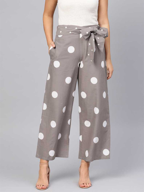 

Yuris Women Grey & White Printed Cotton Palazzos