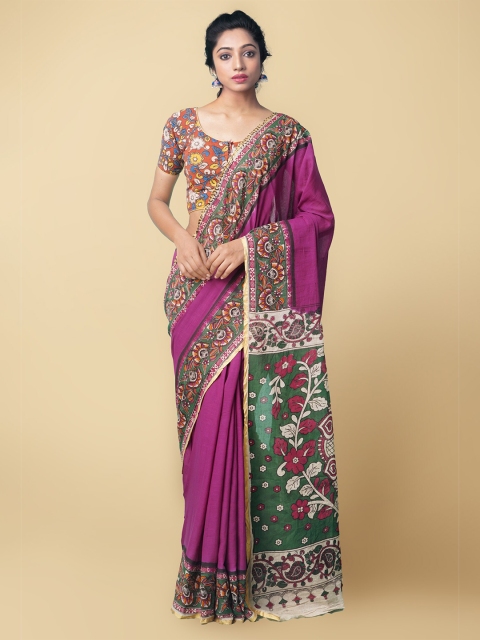 

Unnati Silks Purple & Green Kalamkari Pure Cotton Saree