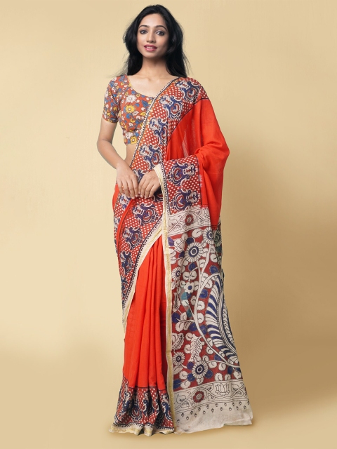 

Unnati Silks Red & Cream-Coloured Kalamkari Pure Cotton Saree