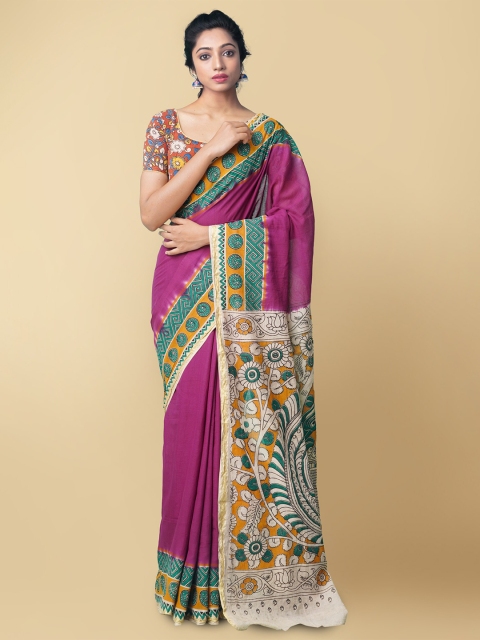 

Unnati Silks Purple & White Kalamkari Pure Cotton Saree