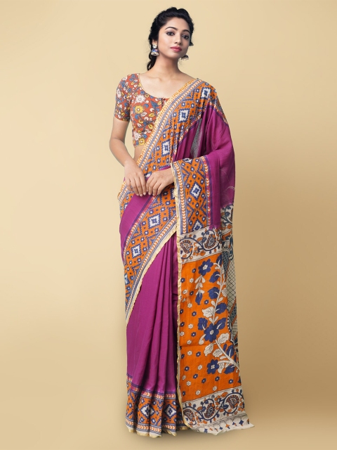 

Unnati Silks Purple & Orange Kalamkari Pure Cotton Saree