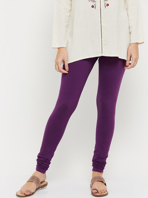 

max Women Purple Solid Churidar-Length Leggings