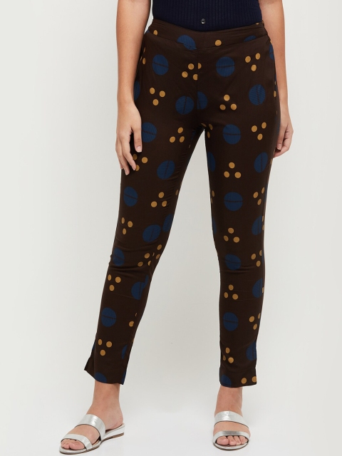 

max Women Brown & Yellow Printed Ankle Length Leggings