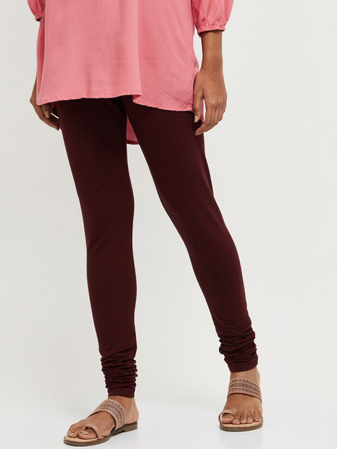 

max Women Maroon Solid Churidar-Length Leggings