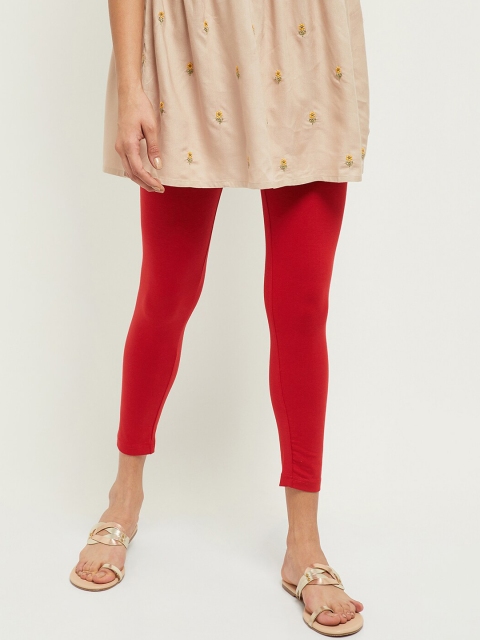 

max Women Red Solid Three-Fourth Length Leggings