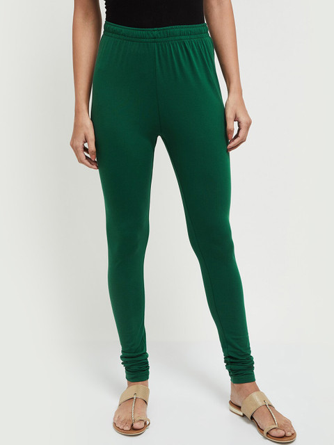 

max Women Green Solid Churidar-Length Leggings