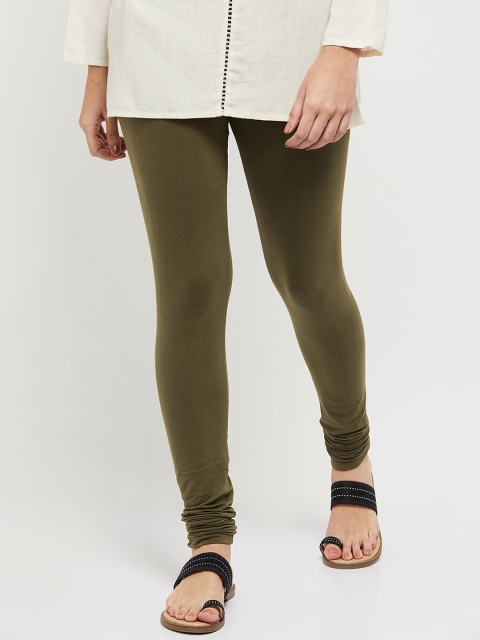 

max Women Olive Green Solid Churidar-Length Leggings