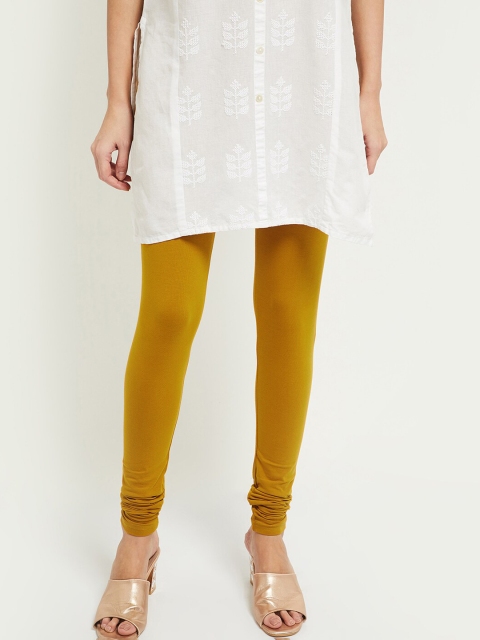 

max Women Mustard Yellow Solid Churidar-Length Leggings