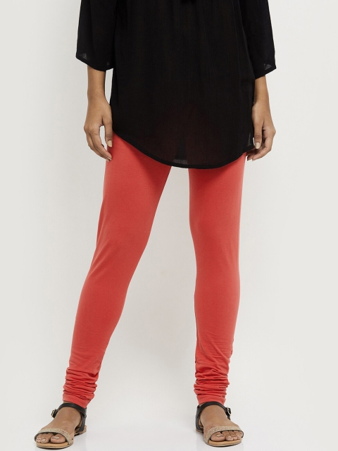 

max Women Coral-Coloured Solid Churidar-Length Leggings