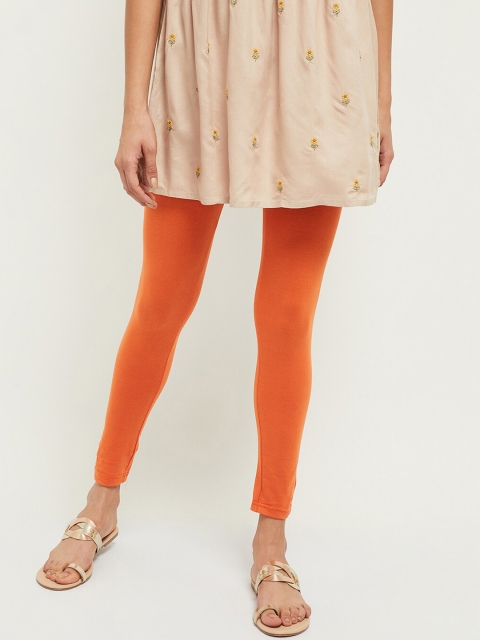 

max Women Orange Solid Ankle-Length Leggings