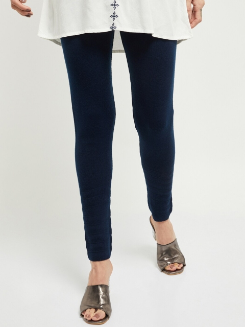 

max Women Blue Solid Ankle-Length Leggings
