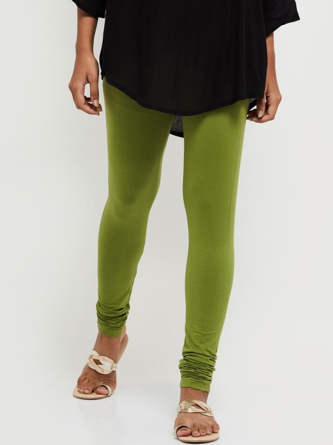 

max Women Green Solid Churidar-Length Leggings