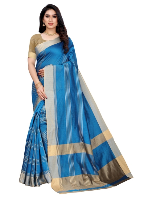 

KALINI Blue & Beige Striped Polycotton Saree