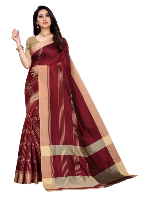 

KALINI Maroon & Beige Checked Poly Cotton Saree