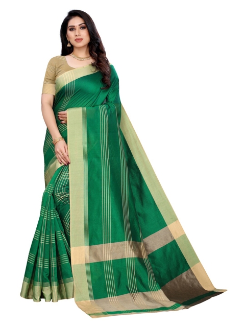 

KALINI Green & Beige Checked Poly Cotton Saree