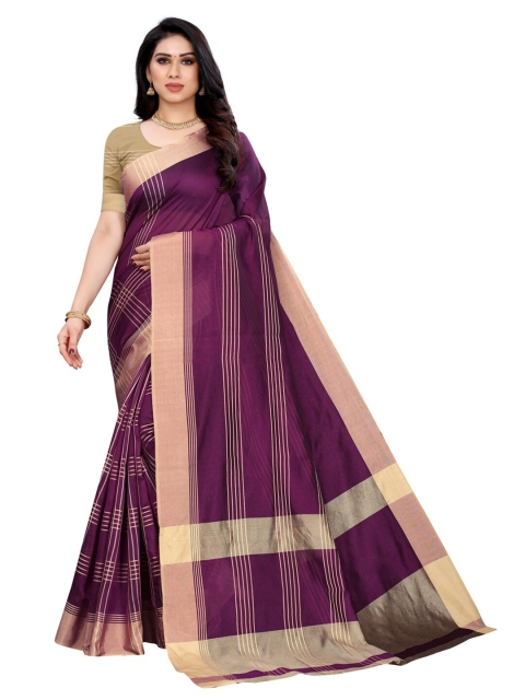 

KALINI Purple & Beige Checked Poly Cotton Saree