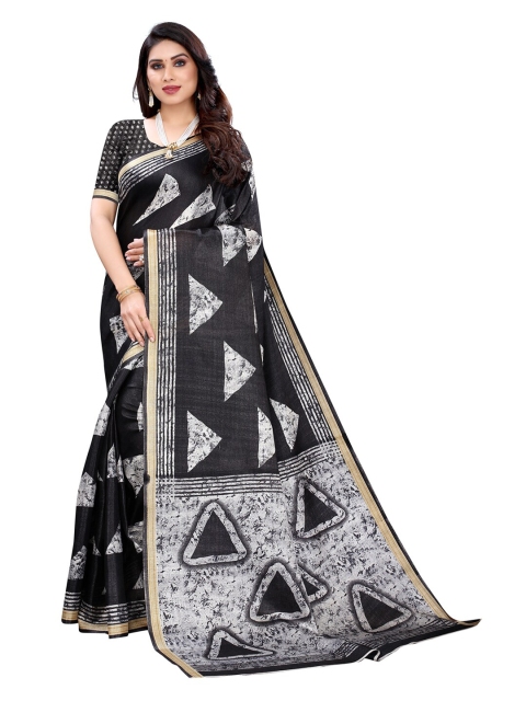 

KALINI Black & White Printed Art Silk Saree