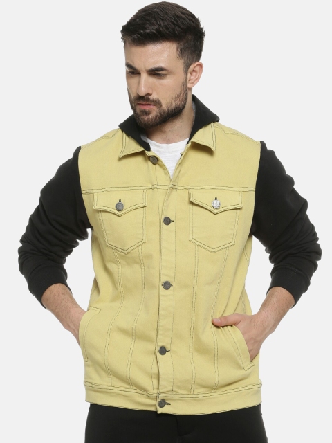 

Campus Sutra Men Yellow Black Windcheater Denim Jacket