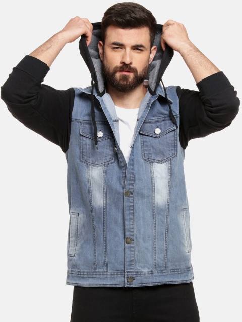 

Campus Sutra Men Blue Black Washed Windcheater Denim Jacket
