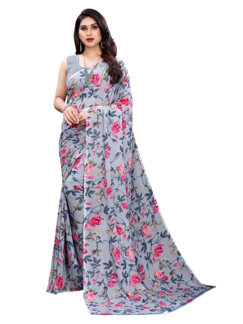

KALINI Grey & Pink Floral Saree