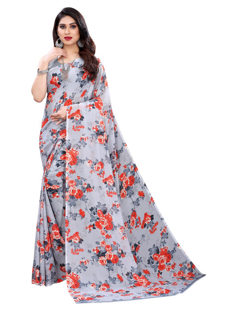 

KALINI Grey & Orange Floral Saree
