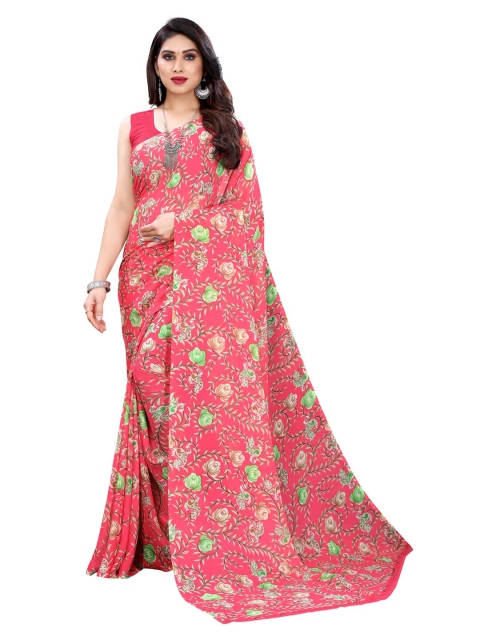 

KALINI Coral & Green Floral Saree