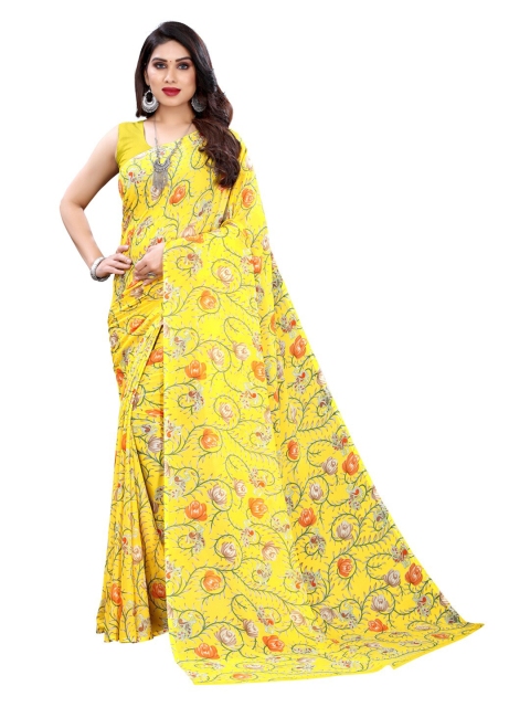 

KALINI Yellow & Red Floral Saree
