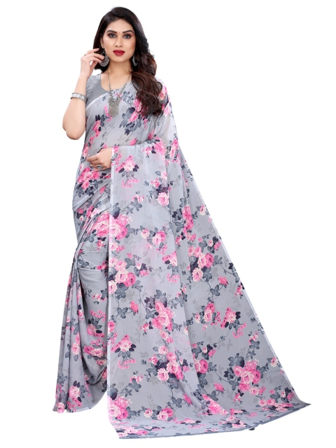 

KALINI Grey & Pink Floral Saree