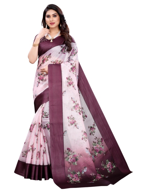 

KALINI Off White & Purple Floral Saree