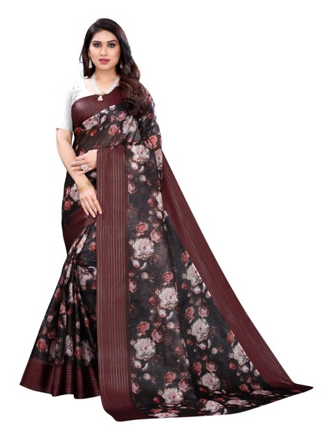 

KALINI Black & Maroon Floral Saree