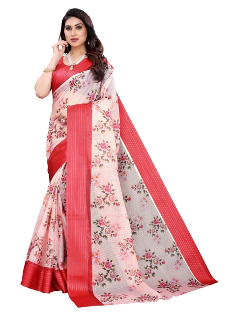 

KALINI Off White & Red Floral Saree