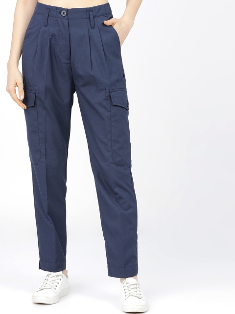 

Tokyo Talkies Women Blue Pleated Cargos Trousers