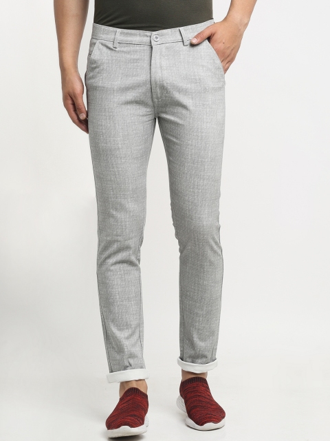 

Rodamo Men Grey Checked Slim Fit Trousers