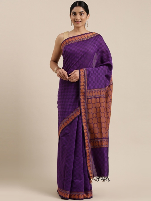 

The Chennai Silks Violet & Brown Checked Silk Cotton Maheshwari Saree