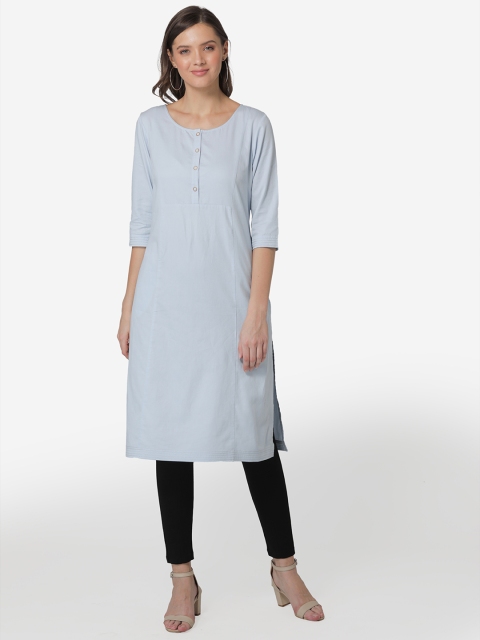 

Modriba Women Blue Panelled Cotton Kurta